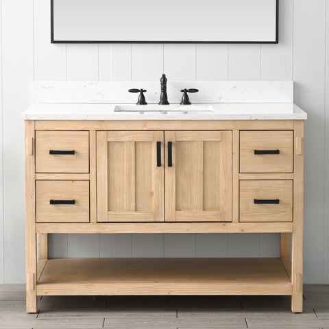 Harvey 48" Rustic Modern Farmhouse Vanity with Carrara White Top - Teak White