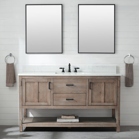 Harvey 60" -  Rustic Modern Farmhouse Vanity with Carrara White Top - Brown Spruce (Single Sink)