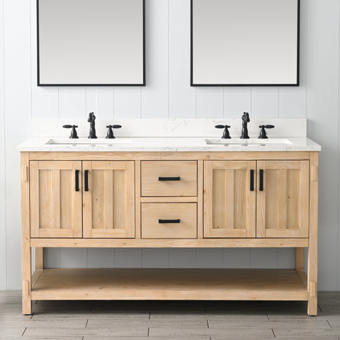 Harvey 60" Rustic Modern Farmhouse Vanity with Carrara White Top - Teak White