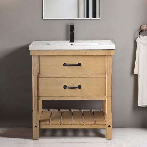 Jack 30" Rustic Modern Farmhouse Vanity with White Top - Natural