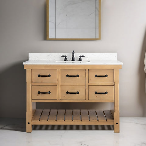 Jack 48" Rustic Modern Farmhouse Vanity with Carrara White Top - Natural