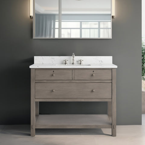 Katie 42" Modern Farmhouse Vanity with Carrara White Top - Driftwood Gray