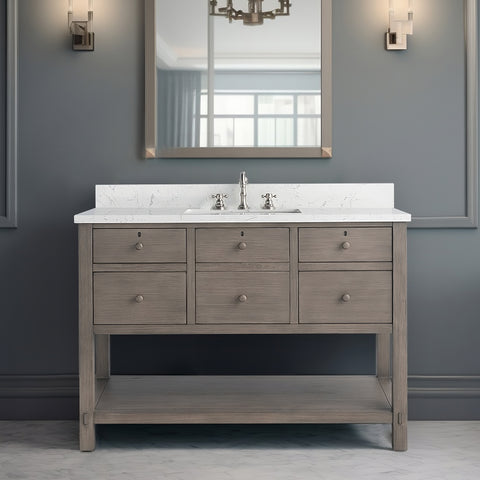 Katie 48" Modern Farmhouse Vanity with Carrara White Top - Driftwood Gray