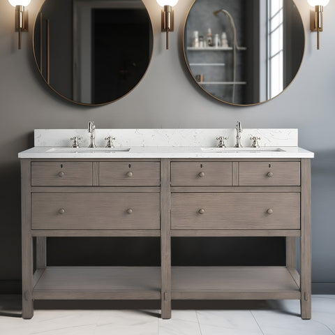 Katie 60" Modern Farmhouse Vanity with Carrara White Top - Driftwood Gray