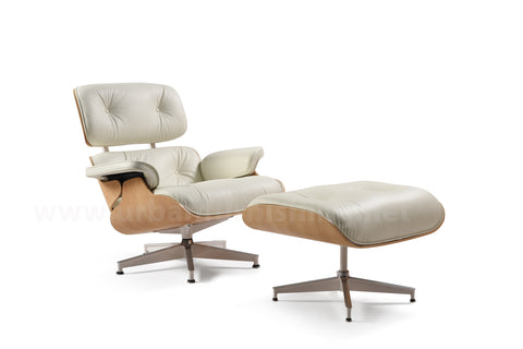 Mid-Century Plywood Lounge Chair and Ottoman - Ivory/White Oak