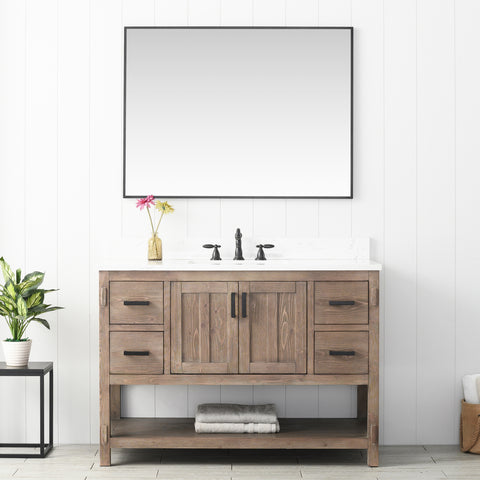 Harvey 48" Rustic Modern Farmhouse Vanity with Carrara White Top - Brown Spruce