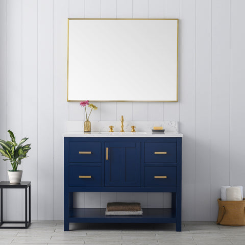 Henry 42" Modern Style Vanity with Carrara White Top - Blue