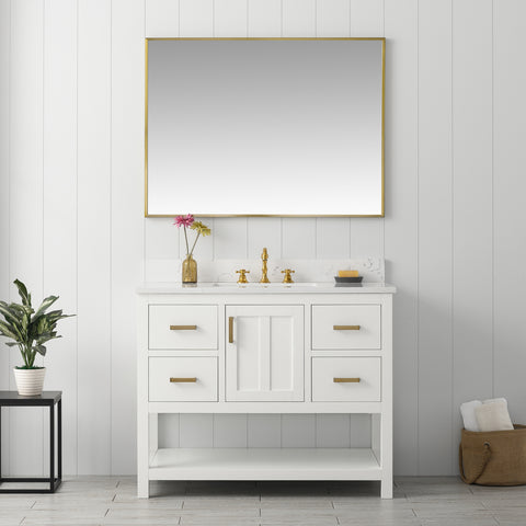 Henry 42" Modern Style Vanity with Carrara White Top - White