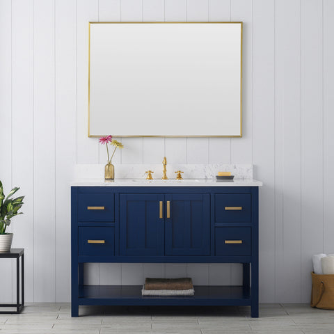 Henry 48" Modern Style Vanity with Carrara White Top - Blue