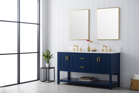 Henry 60" Modern Style Vanity with Carrara White Top - Blue