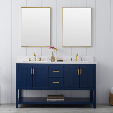 Henry 60" Modern Style Vanity with Carrara White Top - Blue