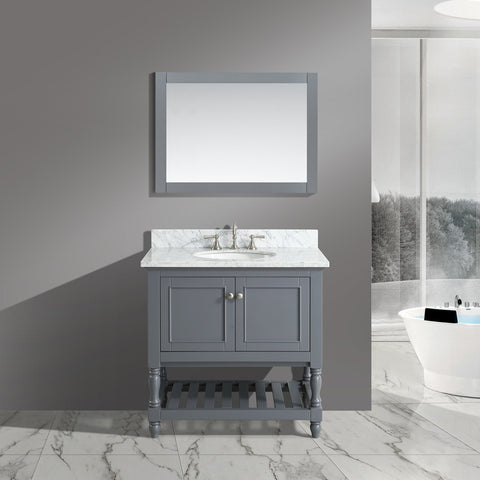 Silvia 36" Vanity Set with White Italian Carrara Marble Top - Charcoal
