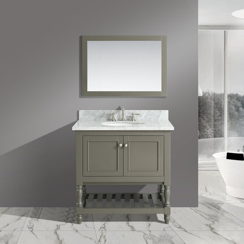 Silvia 36" Vanity Set with White Italian Carrara Marble Top - Distressed Gray