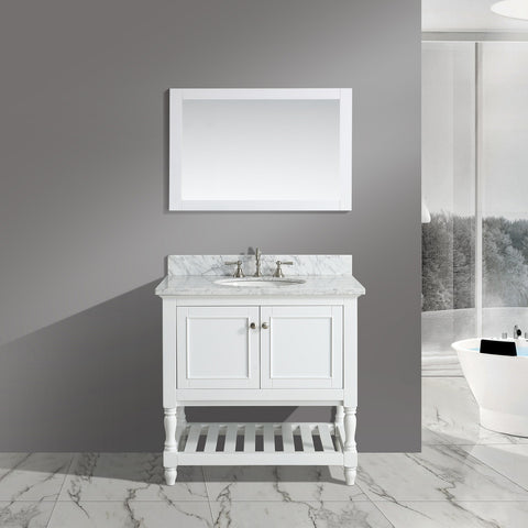 Silvia 36" Vanity Set with White Italian Carrara Marble Top - White