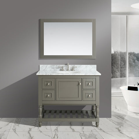 Silvia 42" Vanity Set with White Italian Carrara Marble Top - Distressed Gray