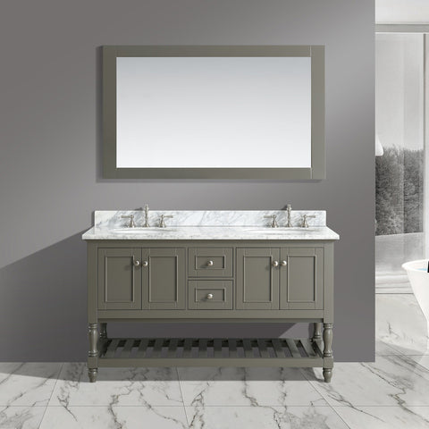 Silvia 60" Vanity Set with White Italian Carrara Marble Top - Distressed Gray