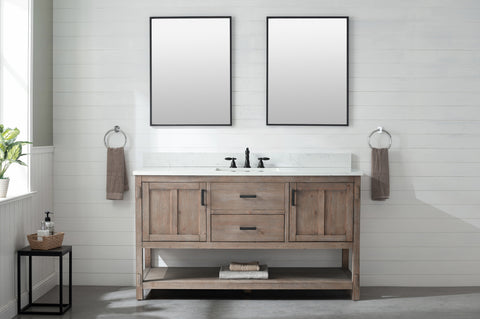 Harvey 60" -  Rustic Modern Farmhouse Vanity with Carrara White Top - Brown Spruce (Single Sink)