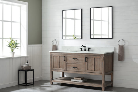 Harvey 60" -  Rustic Modern Farmhouse Vanity with Carrara White Top - Brown Spruce (Single Sink)