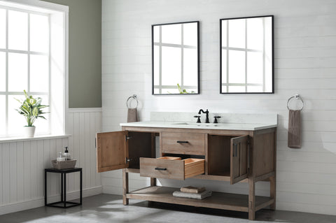 Harvey 60" -  Rustic Modern Farmhouse Vanity with Carrara White Top - Brown Spruce (Single Sink)