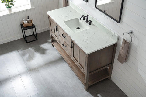 Harvey 60" -  Rustic Modern Farmhouse Vanity with Carrara White Top - Brown Spruce (Single Sink)