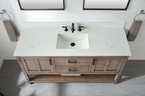 Harvey 60" -  Rustic Modern Farmhouse Vanity with Carrara White Top - Brown Spruce (Single Sink)