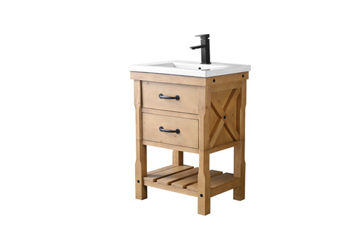 Jack 24" Rustic Modern Farmhouse Vanity with White Top - Natural