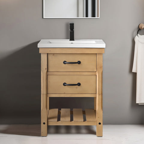 Jack 24" Rustic Modern Farmhouse Vanity with White Top - Natural