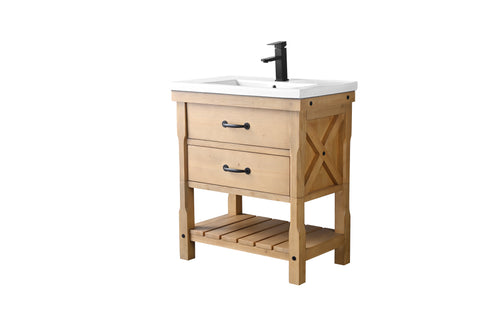 Jack 30" Rustic Modern Farmhouse Vanity with White Top - Natural