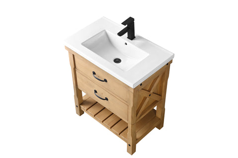 Jack 30" Rustic Modern Farmhouse Vanity with White Top - Natural