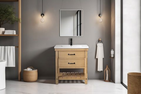 Jack 30" Rustic Modern Farmhouse Vanity with White Top - Natural