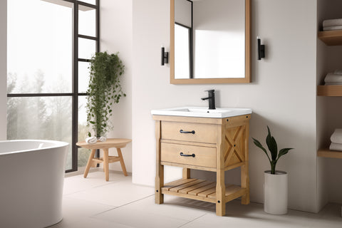 Jack 30" Rustic Modern Farmhouse Vanity with White Top - Natural