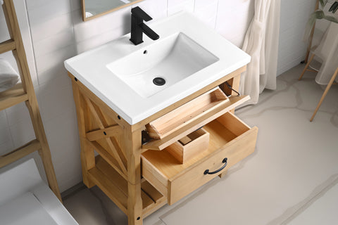 Jack 30" Rustic Modern Farmhouse Vanity with White Top - Natural