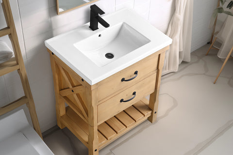 Jack 30" Rustic Modern Farmhouse Vanity with White Top - Natural