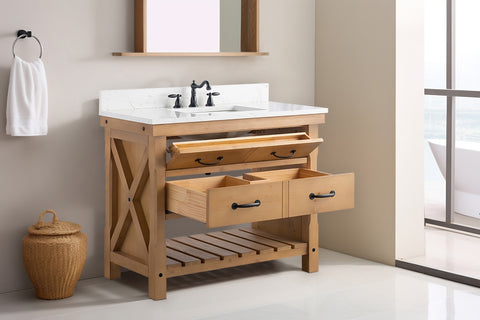 Jack 42" Rustic Modern Farmhouse Vanity with Carrara White Top - Natural