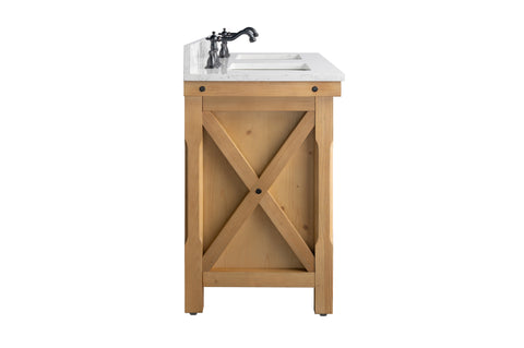 Jack 60" Rustic Modern Farmhouse Vanity with Carrara White Top - Natural
