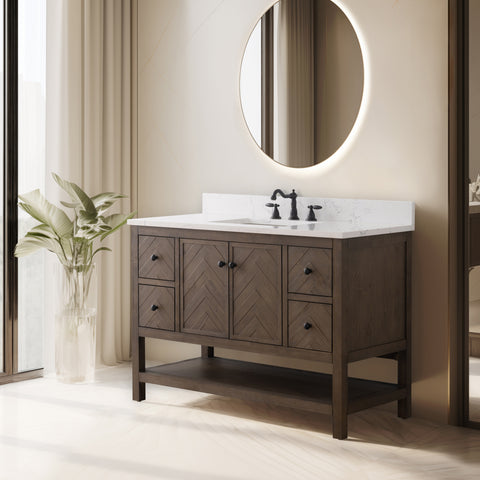 Landon 48" Modern Herringbone Pattern Bathroom Vanity