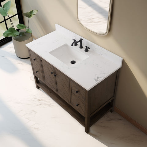 Landon 48" Modern Herringbone Pattern Bathroom Vanity