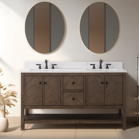 Landon 60" Modern Herringbone Pattern Bathroom Vanity