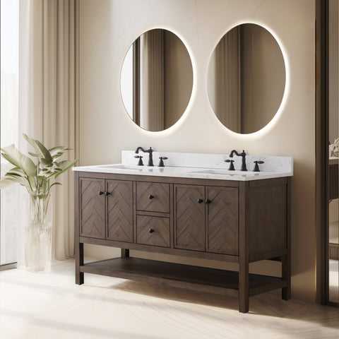 Landon 60" Modern Herringbone Pattern Bathroom Vanity