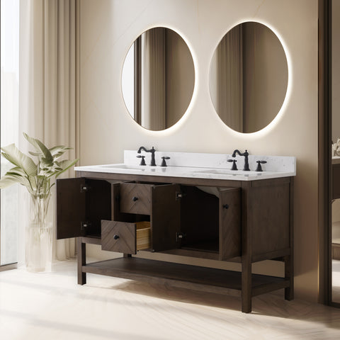 Landon 60" Modern Herringbone Pattern Bathroom Vanity