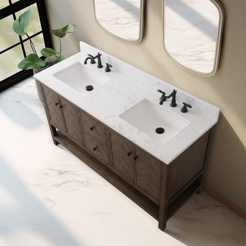 Landon 60" Modern Herringbone Pattern Bathroom Vanity