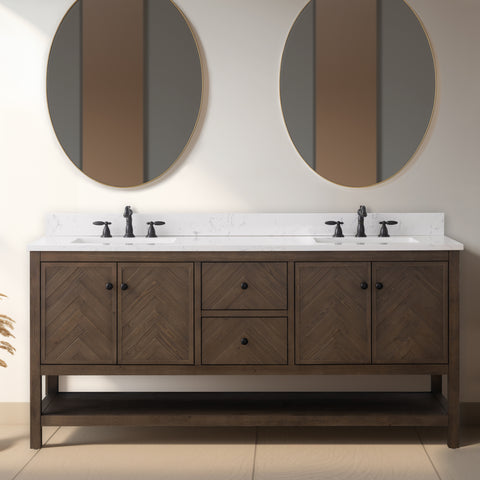 Landon 72" Modern Herringbone Pattern Bathroom Vanity