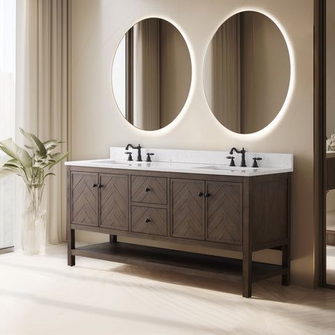 Landon 72" Modern Herringbone Pattern Bathroom Vanity