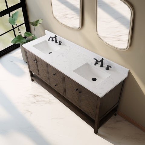 Landon 72" Modern Herringbone Pattern Bathroom Vanity