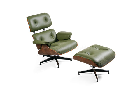 Mid-Century Plywood Lounge Chair and Ottoman - Olive/Walnut, TALL Version