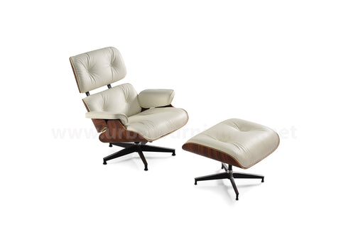 Mid-Century Plywood Lounge Chair and Ottoman - Ivory/Palisander, TALL Version