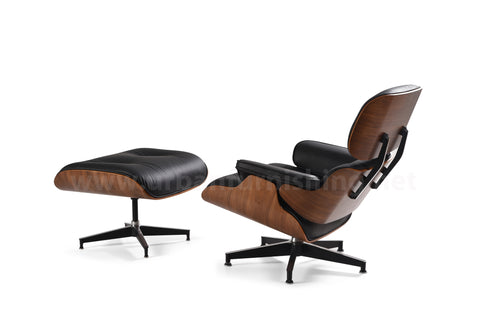 Mid-Century Plywood Lounge Chair and Ottoman - Black/Walnut