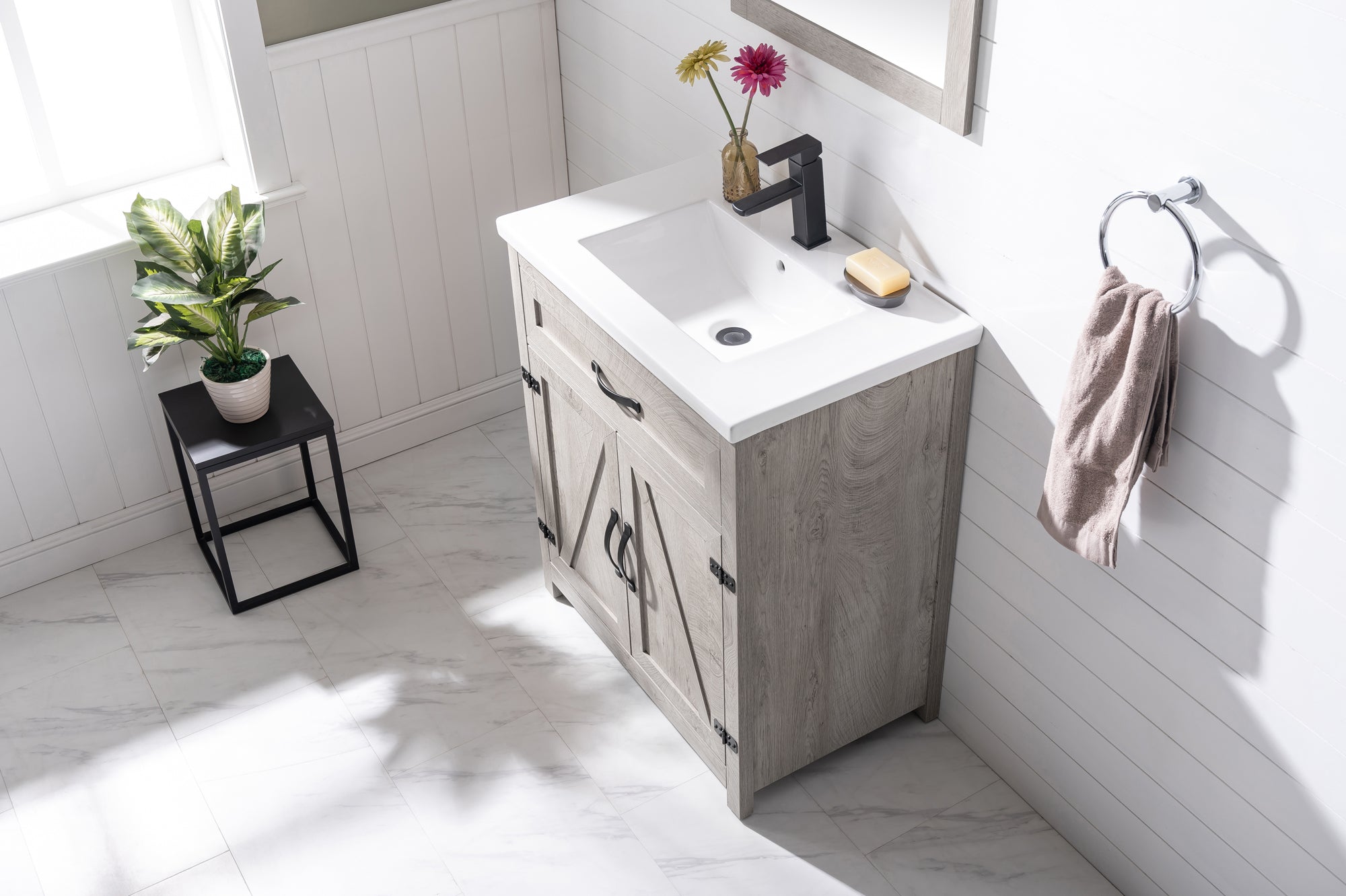 30'' Bathroom Vanity with Sink, Modern Bathroom Cabinet with Towel