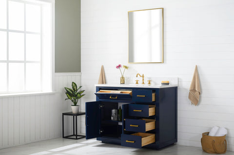 Grace 42" Vanity Set with Carrara White Quartz Top - Navy Blue