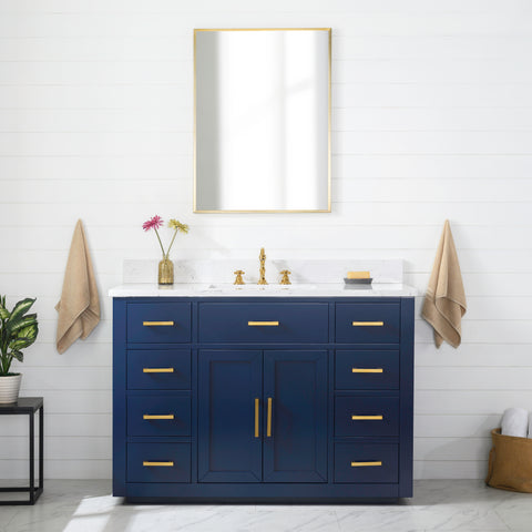 Grace 48" Vanity Set with Carrara White Quartz Top - Navy Blue